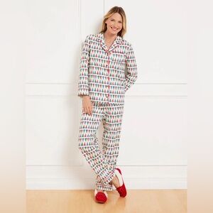 NWT Talbots Soft Flannel Festive Tree Christmas Pajama Set Size L